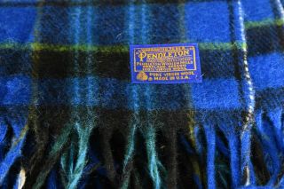 Vtg Pendleton Robe In A Bag Wool Stadium Motor Blanket Blue Green Plaid 52 x 72 