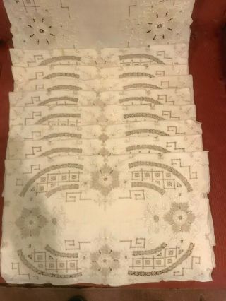 Antique Embroidery & Cutwork Placemat Set & Matching Runner 16 X 40 Inch