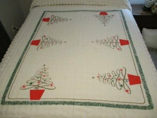 Vtg.  Mcm California Hand Prints Starburst Christmas Tree Tablecloth