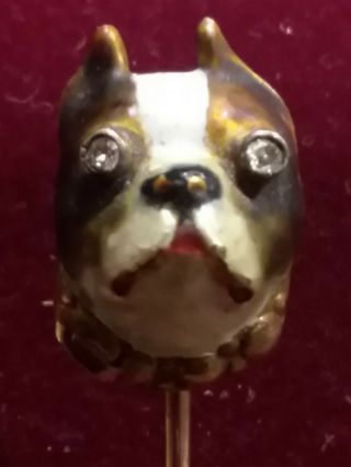 Antique 14K Gold Victorian Boxer Bull Dog Stick Pin Diamonds Accents 3