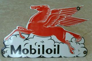 Vintage Mobiloil Pegasus Porcelain Sign Gas Station Pump Plate