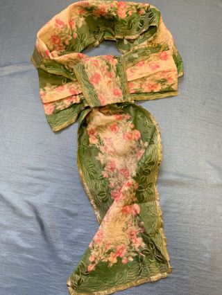 Victorian Watered Silk Moire Brocade Sash And Bow - Antique Roses Fabric