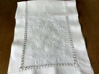 Antique Long Irish Linen Table Runner Exquisite Raised Whitework Embroidery