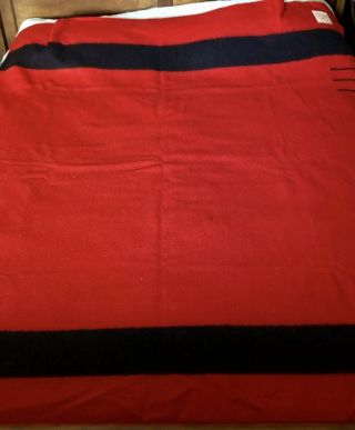 1930s Hudsons Bay Red & Black Stripe Wool Blanket 60”x78”