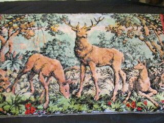 Vintage French Velvet Wall Hanging,  Runner,  Tapestry Style,  Stags Deer Trees.  (b)