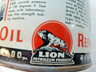 Nos 1940s 1950s " Lion Naturalube " 1 Quart Motor Oil Can