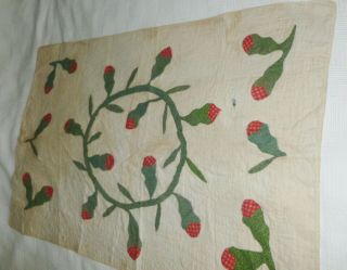 Antique Vintage Hand Stitched Baby Crib Quilt 29 X 45 Strawberries