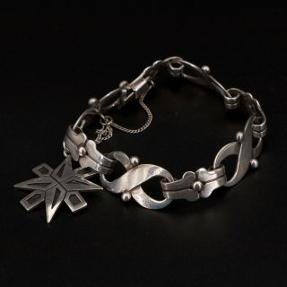 Vtg Sterling Silver - Mexico Taxco Star Charm 7 " Infinity Link Bracelet - 31.  5g