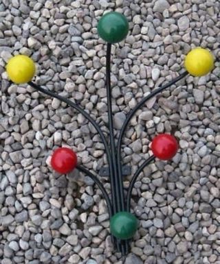 Eames Style Modern Retro Wire Wall Coat Rack With 6 Wooden Colored Balls