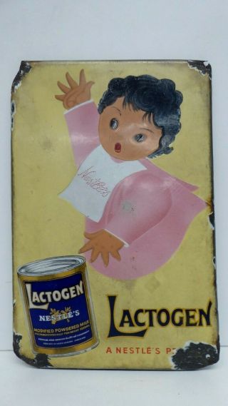 Old Vintage Enamel Nestles Lactogen Shop Advertising Sign Milk Powder