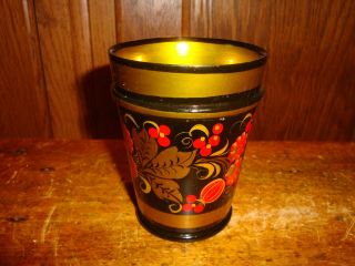 Vintage Russian Hand Painted Wooden Cup Lacquer Khokloma