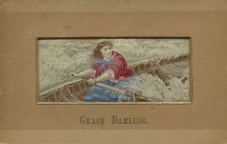 1890s Stevengraph Silk Woven Picture " Grace Darling " Victorian Heroine