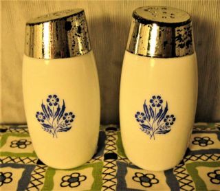 Vintage Van Pak Canada Milk Glass Blue Cornflower Salt & Pepper Shakers
