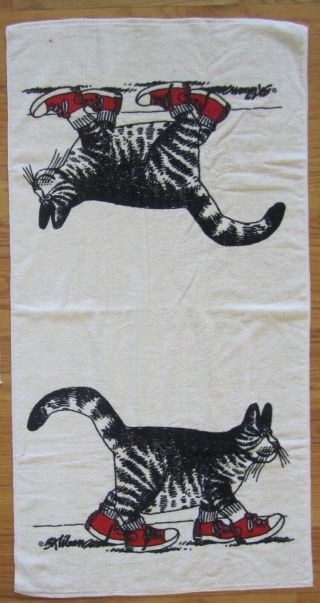 Vintage B.  Kliban Sneaker Cat linens towel set beige hand washcloth bath 3 2