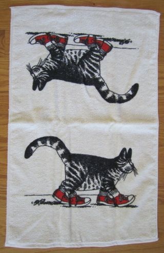Vintage B.  Kliban Sneaker Cat linens towel set beige hand washcloth bath 3 3