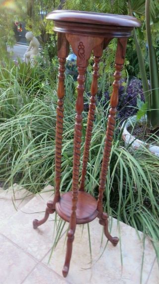 Vintage Spindle Barley Twist Wood Wooden Plant Stand Pedestal Table