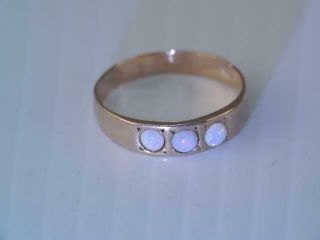 Antique Victorian 14k Gold 3 Colorful Opal Cabochon Stone Ring Sz 4 3/4