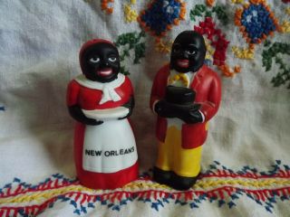 Vtg Black Americana Porcelain Salt & Pepper Shakers Orleans Souvenir L@@k