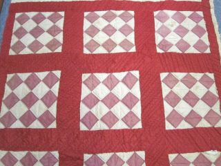 Antique Hand - Stitched Red & White Diamond Quilt Piece - For Crafts - Cutter
