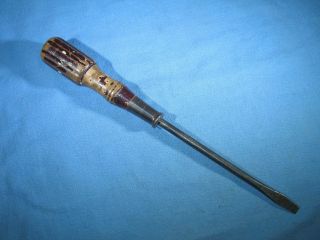 Vintage Champion 11 - 3/8 " Long Wood Handle Screwdriver 5/16 " Wide Tip Made In Usa