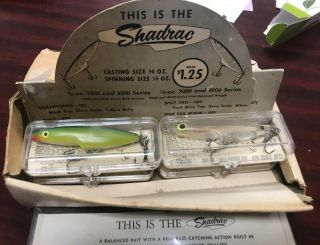 Vintage Pre Weber " Shadrac Bait Co.  " Dealer Display 4 Lures Nib With Paperwork