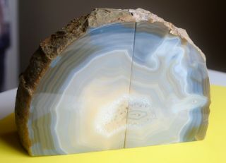Large Sliced Blue Grey Brazilian Agate Rock Book Ends 6 1/2 X 10 Inches