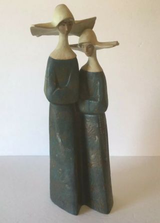 Vintage Lladro Two Nuns With Rosary Gres Religious Figurine 2075