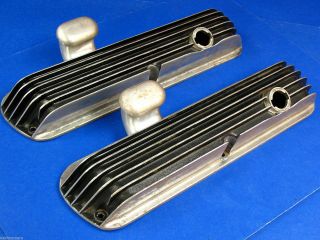 Vintage Ford Cal Custom Polished Finned Aluminum Valve Covers Breathers 40 - 1017