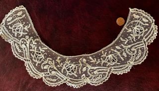 19th C.  Brussels bobbin lace applique small round collar COSTUME 2