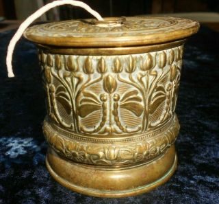 Antique French Art Nouveau Brass Ornate Repousse String Pot.