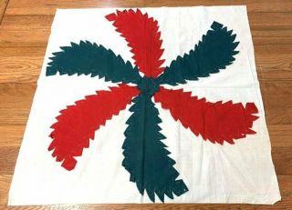 Red Green Early Album Applique Princess Feather Quilt Block Antique Large