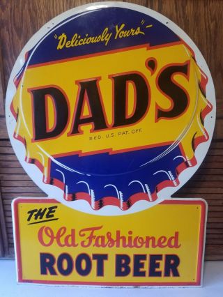 Vintage 1960s Dads Root Beer Keyhole Embossed Tin Sign 20x28