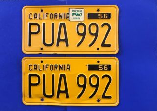 1956 California Vintage License Plates,  Dmv Clear,  Some Road Wear