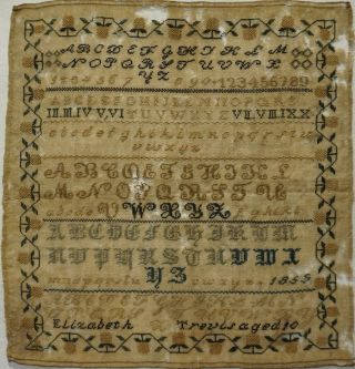 Mid 19th Century Alphabet Sampler By Elizabeth Trevis Aged 10 - 1855