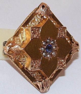 Antique Victorian French Bi Color 18k Gold Sapphire Pearl Brooch C 1880