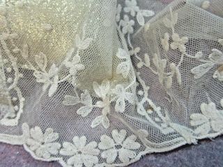 Antique Victorian Embroidered Net Lace Edging Trim Fabric For Doll Clothes 12 "