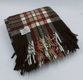Vintage Faribo Warm Wool Stadium Blanket Brown/red Plaid Tartan Fringe 52x52 Usa