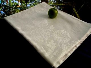 Vintage White Irish Damask Linen 54x68 Hemstitched Tablecloth Chrysanthemum Mums