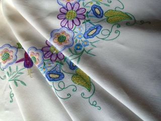 Exquisite Vintage Hand Embroidered Jacobean Style Tablecloth Colours