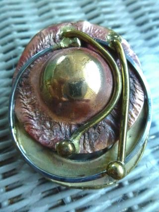 Modernist Copper And Brass Arts And Crafts Style Brooch.