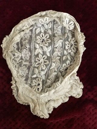 Gorgeous Handmade 19th C.  French Antique Bonnet Hand Embroidery On Tulle