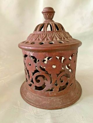 Unusual Arts And Crafts Small Filigree Copper /brass Pot With Lid