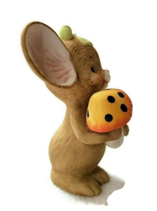 Vintage Lefton Mouse Figurine Big Ears Merry Mushroom Green Bow Ceramic 3.  5 