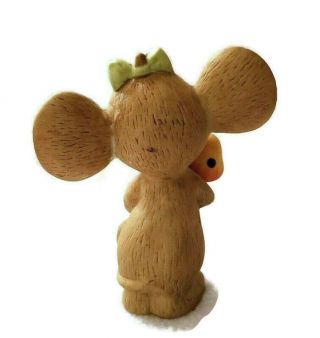 Vintage Lefton Mouse Figurine Big Ears Merry Mushroom Green Bow Ceramic 3.  5 