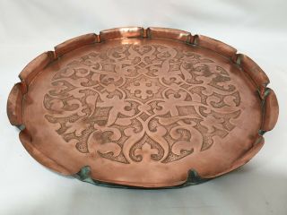 Arts & Crafts Hammered Copper Tray Circa 1900 Round Nouveau