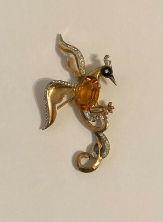 Rare Vintage Sterling Alfred Philippe Trifari Rhinestone Phoenix Bird Brooch Pin