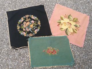 3 Pc.  Vintage Floral Needlepoint Tapestry Chair Top Seat Panel / Covers,  Crafts