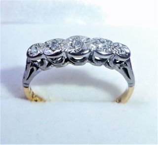 Antique Art Deco 18ct Gold,  Platinum & Diamond 5 Stone Eternity Ring,  Size M