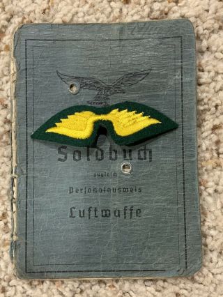 Ww2 German Luftwaffe Airborne Paratrooper Booklet Named