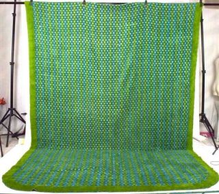 Vintage 1960s Chenile King Size Bedspread Blanket Blue Green Turquoise Cover